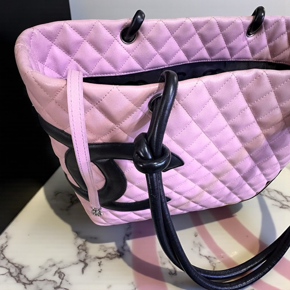 CHANEL Vintage Pink/Black Cambon Ligne Tote & Original Box - Picture 9 of 14